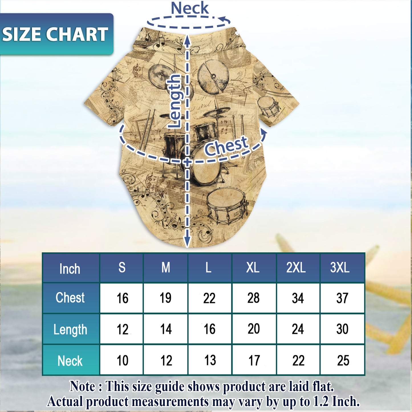 Netecom Matching Drum Hawaiian Shirt for Dog and Owner, Music Aloha Summer Shirt, Drum Print Button Down Outfit for Pet and Human, Beach Vacation Casual Wear