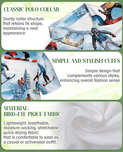 Snowboard Winter Sports 3D Polo Shirt for Men – Extreme Mountain Style | Netecom