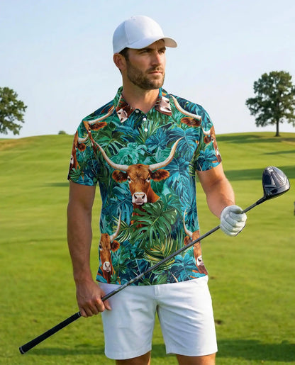 Texas Longhorn Tropical Polo Shirt - Western Jungle Style | Netecom