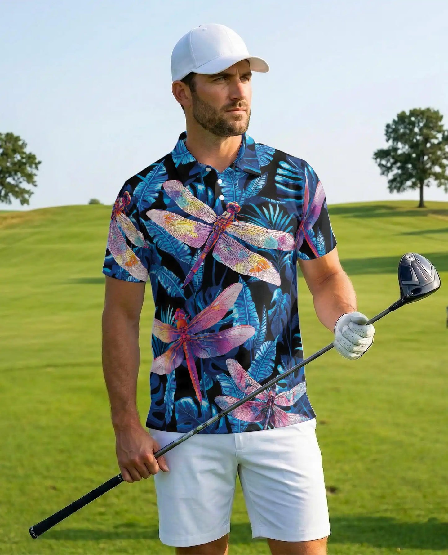 Dragonfly Tropical Polo Shirt for Men – Colorful Dragonfly Print | Netecom