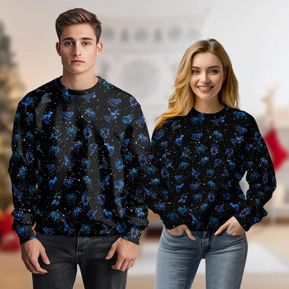 Zodiac Print Sweatshirt, 3D All Over Print Astrology Crewneck Pullover for Men Women, Zodiac Lover Gift - Netecom
