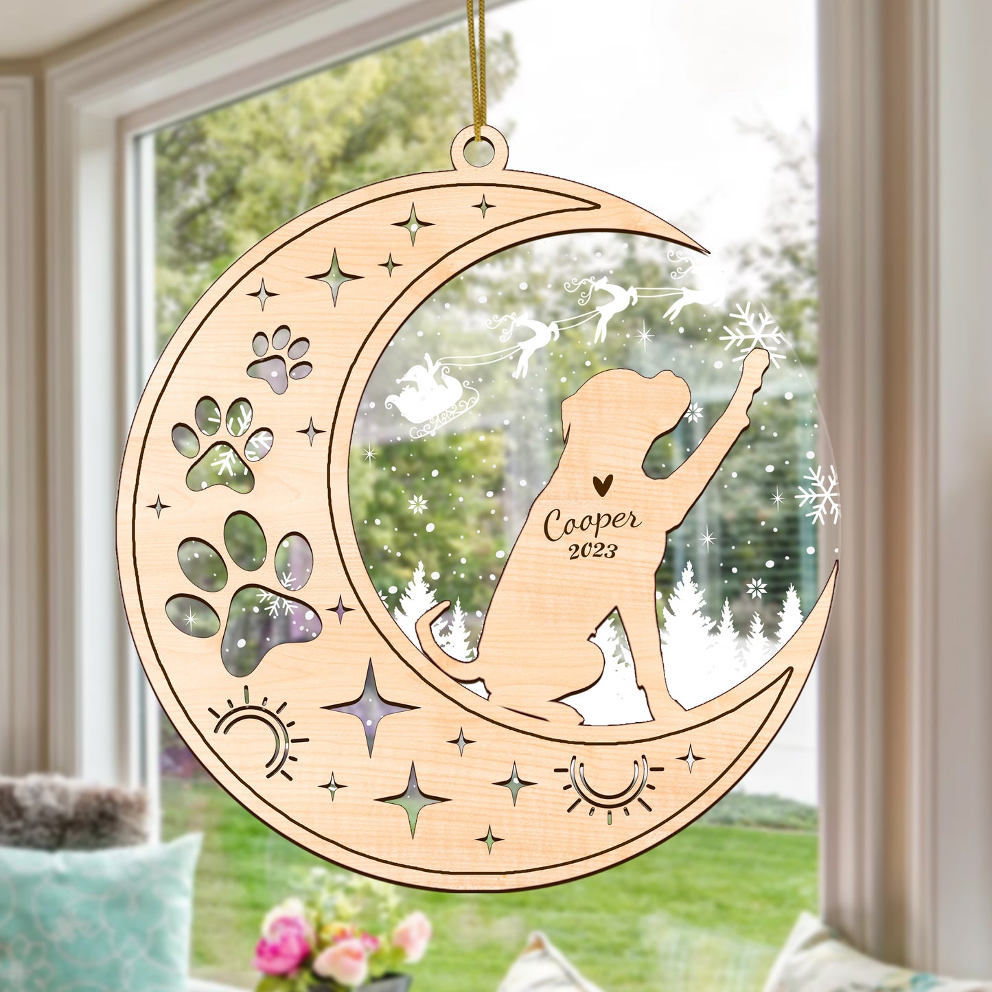Netecom Boxer Dog Memorial Suncatcher, Personalized German Boxer Christmas Ornament with Date Name, Bereavement Gifts for Loss of Pet, Dog Death Sympathy Gifts Pet Loss Sun Catchers, Dog Grief Gift