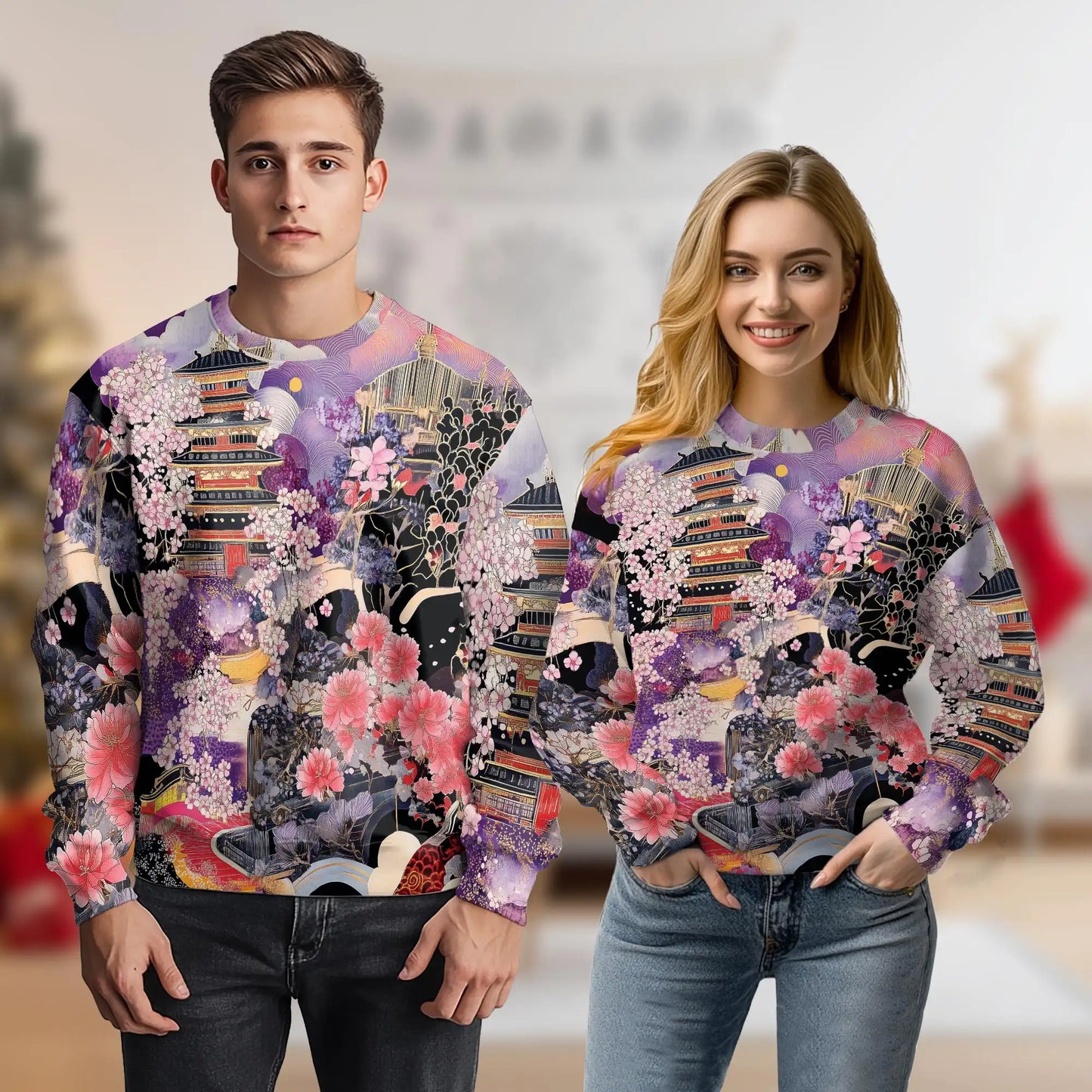 Japanese Landscape Sweatshirt, 3D All Over Print Traditional Scenery Crewneck Pullover for Men Women, Japanese Art Lover Gift - Netecom