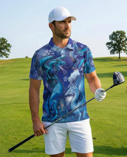 Blue Ice Dragon Polo Shirt for Men – Winter Fantasy Design | Netecom