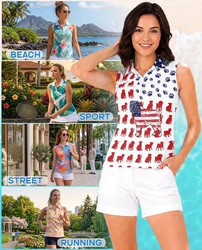 Pug Flag Sleeveless Polo Shirt for Women | Netecom