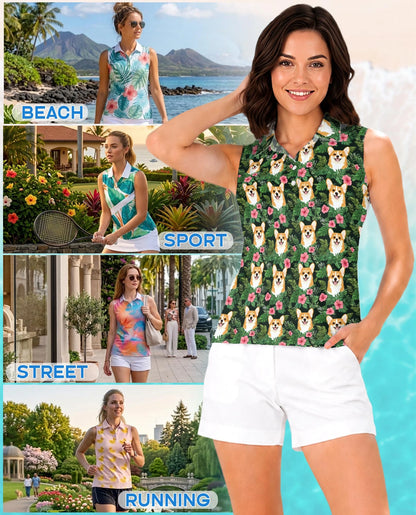 Corgi Love Flower Beach Shirt for Women | Netecom