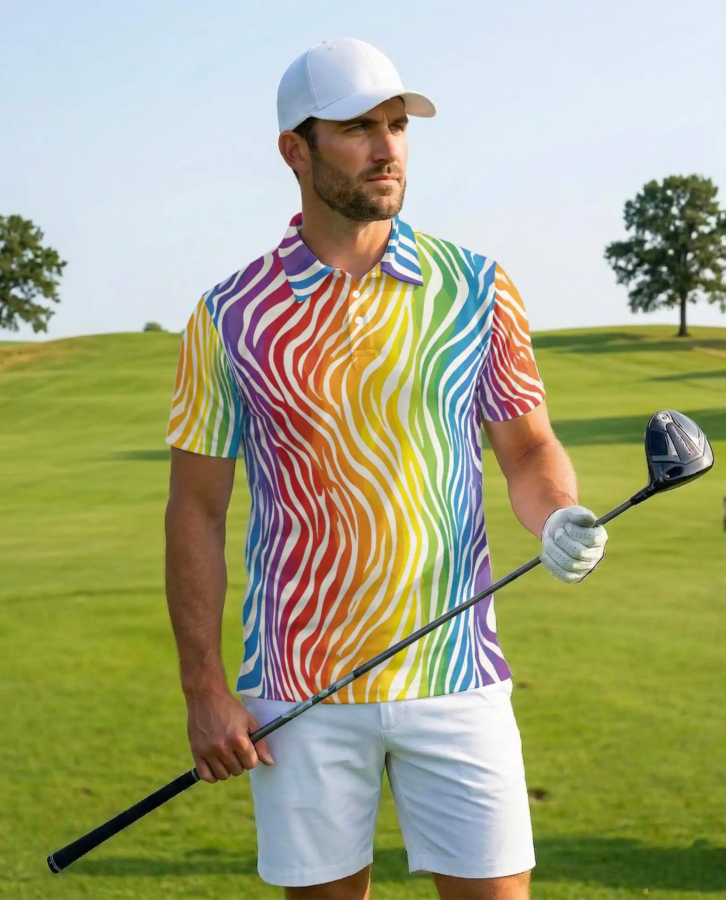 Rainbow Wave Polo Shirt for Men – Colorful Summer Style | Netecom