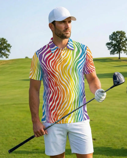 Rainbow Wave Polo Shirt for Men – Colorful Summer Style | Netecom