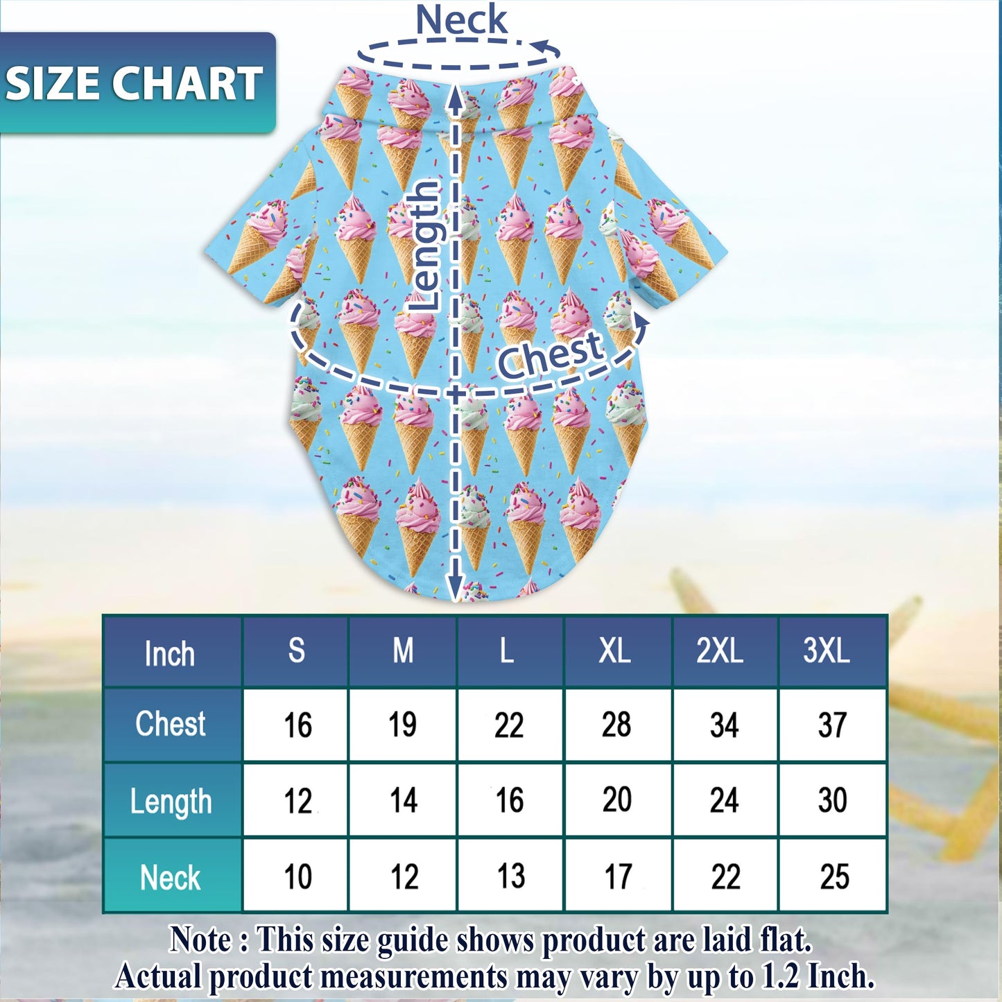 Netecom Matching Ice Cream Aloha Hawaiian Shirt for Dog and Owner, Colorful Dessert Theme Summer Button Down Shirt, Fun Beach Vacation Casual Wear for Pet and Human