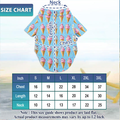 Netecom Matching Ice Cream Aloha Hawaiian Shirt for Dog and Owner, Colorful Dessert Theme Summer Button Down Shirt, Fun Beach Vacation Casual Wear for Pet and Human