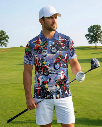 Driving with Santa Claus Polo Shirt for Men – Christmas Holiday Fun | Netecom