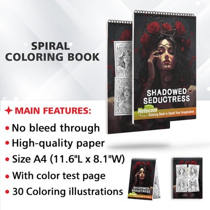 Shadowed Seductress Spiral Bound Coloring Book, Embark on a Shadowed Seductress Adventure with 30 Coloring Pages for Gothic Art Enthusiasts to Unleash Their Creative Expression