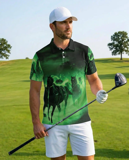 Black Horse Polo Shirt for Men – Mystic Racing Style | Netecom