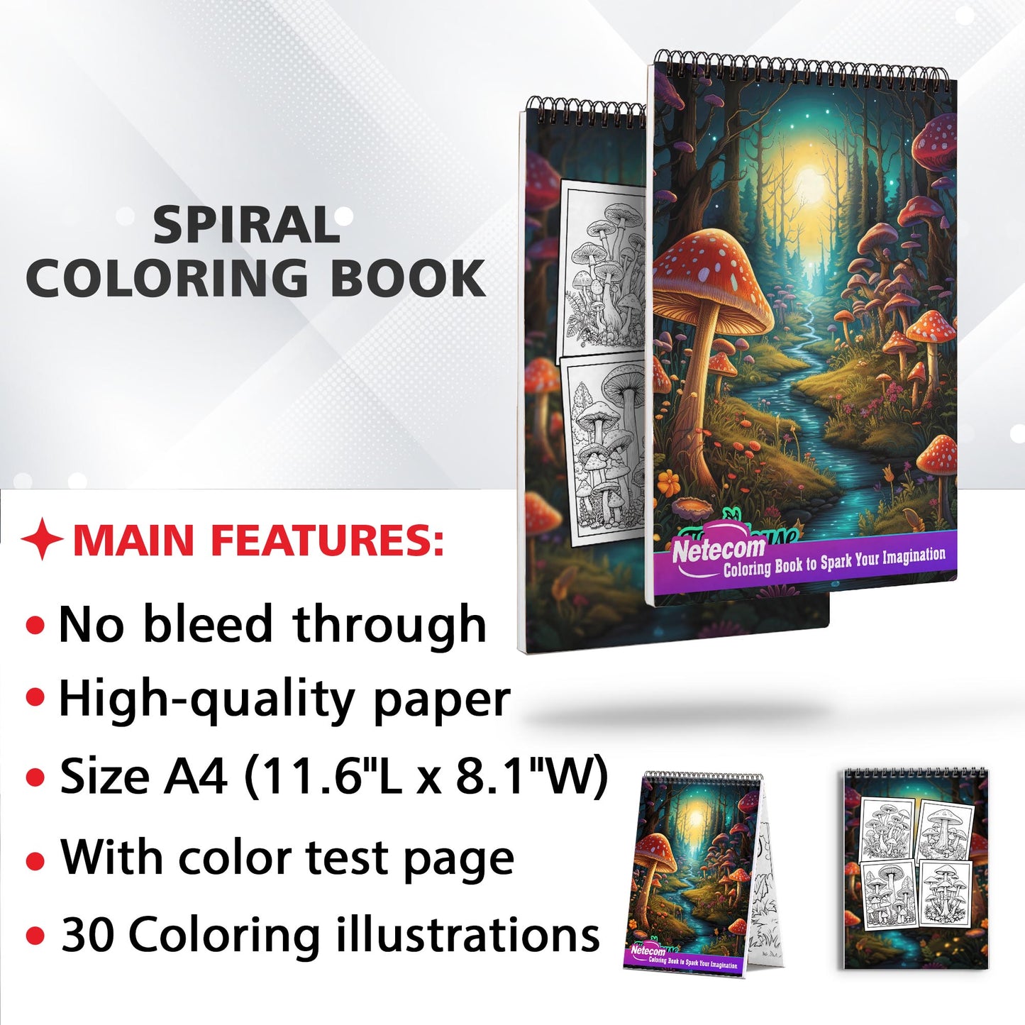 Mushroom Forest Spiral Bound Coloring Book, Delve into the Fungal Kingdom with 30 Enchanting Coloring Pages of Mushroom Forest Fantasies