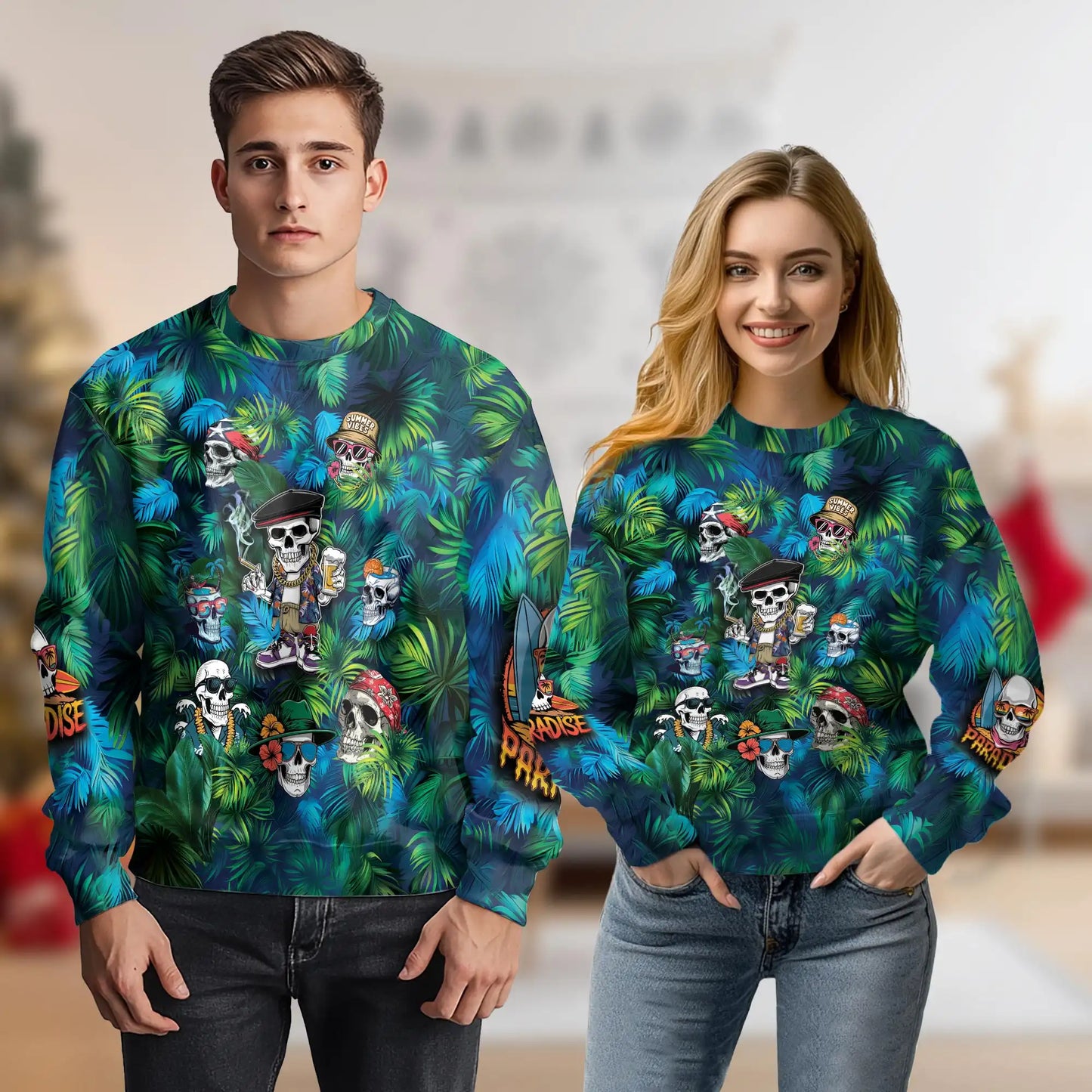 Skull Lifestyle Sweatshirt, 3D All Over Print Gothic Skull Crewneck Pullover for Men Women, Skull Lover Gift - Netecom