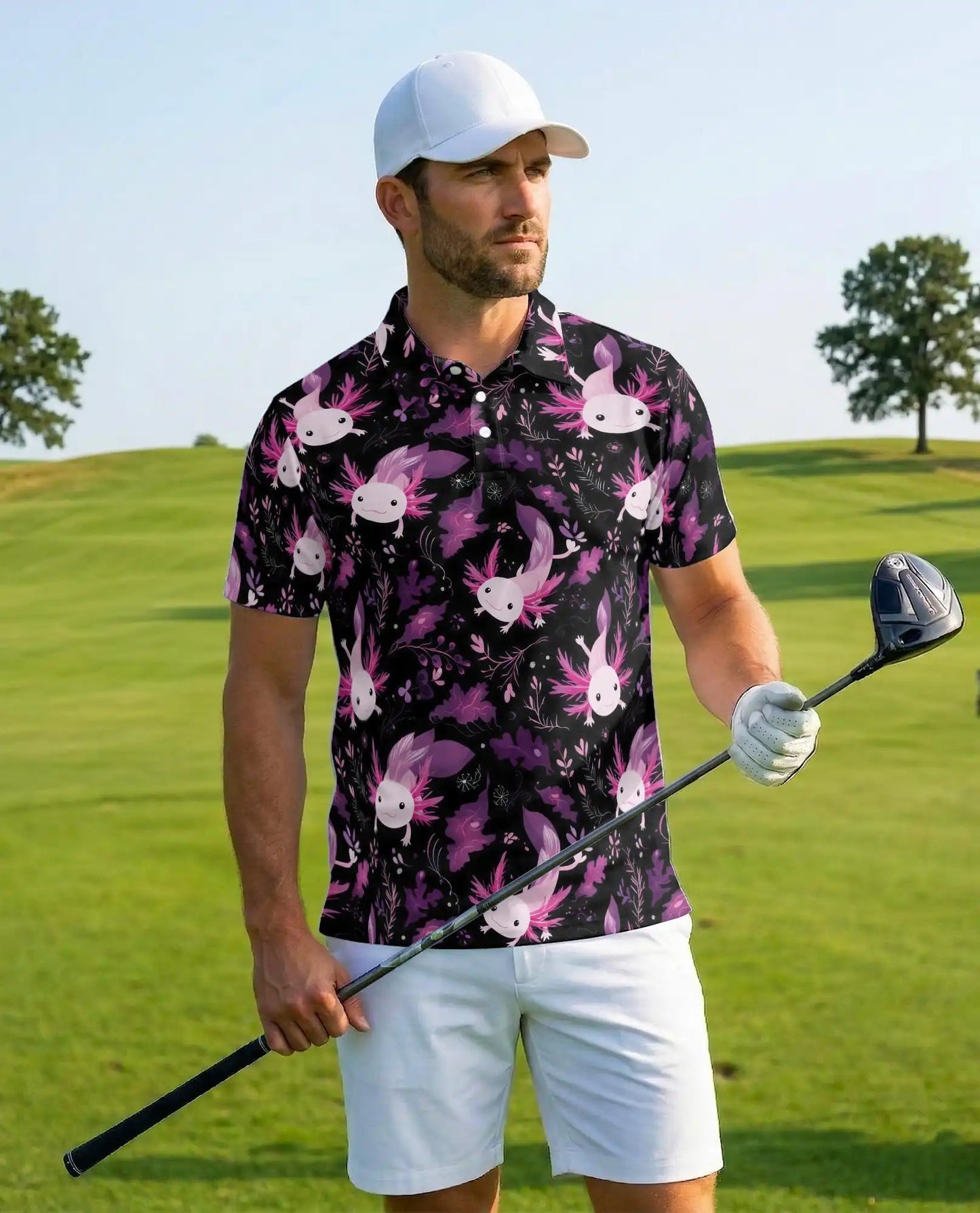 Purple Axolotl Polo Shirt for Men – Cute Aquatic Style | Netecom