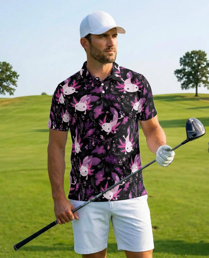 Purple Axolotl Polo Shirt for Men – Cute Aquatic Style | Netecom