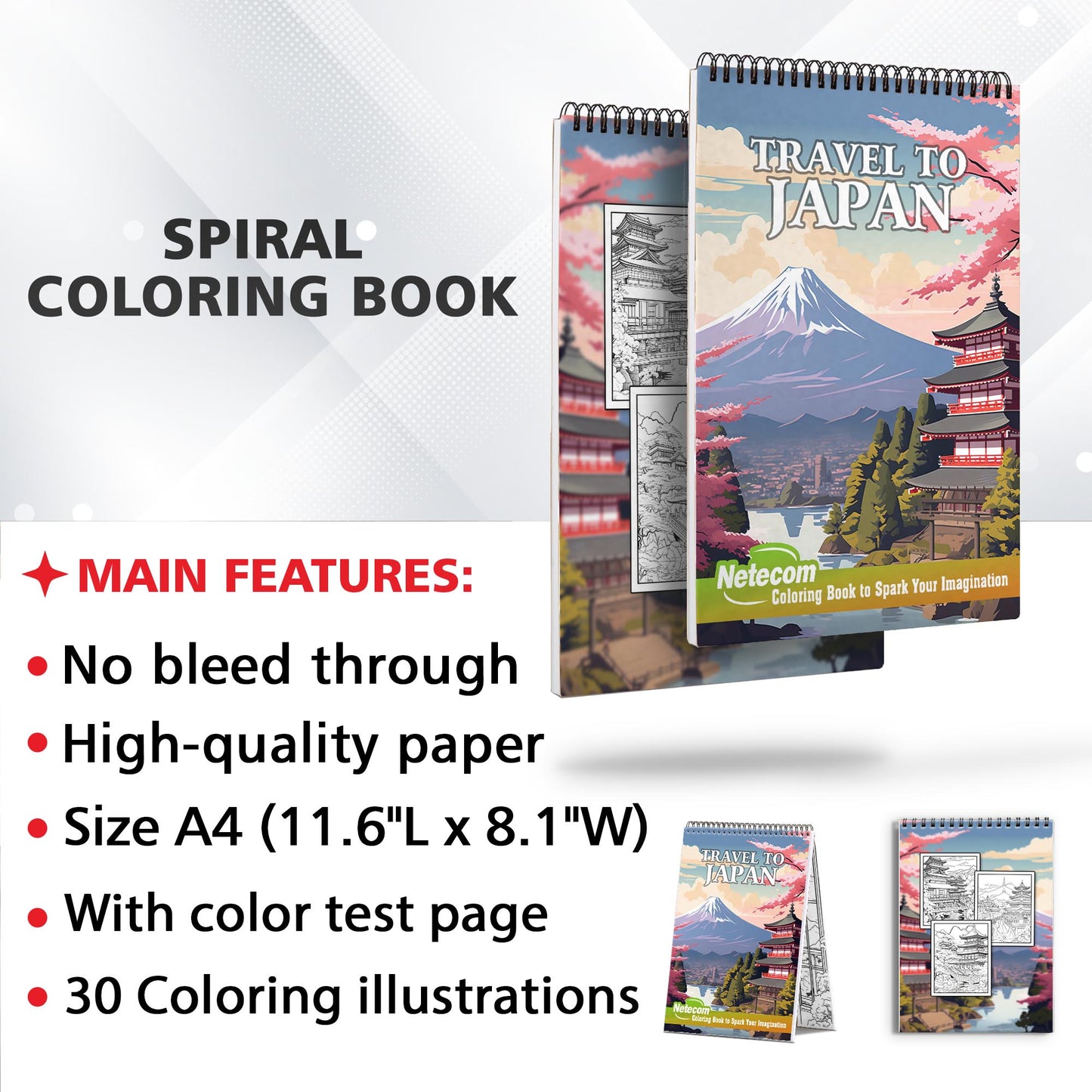 Travel to Japan Spiral Bound Coloring Book, Embark on a Journey to Japan with 30 Captivating Coloring Pages to Explore the Land of Tradition and Modernity