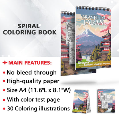 Travel to Japan Spiral Bound Coloring Book, Embark on a Journey to Japan with 30 Captivating Coloring Pages to Explore the Land of Tradition and Modernity