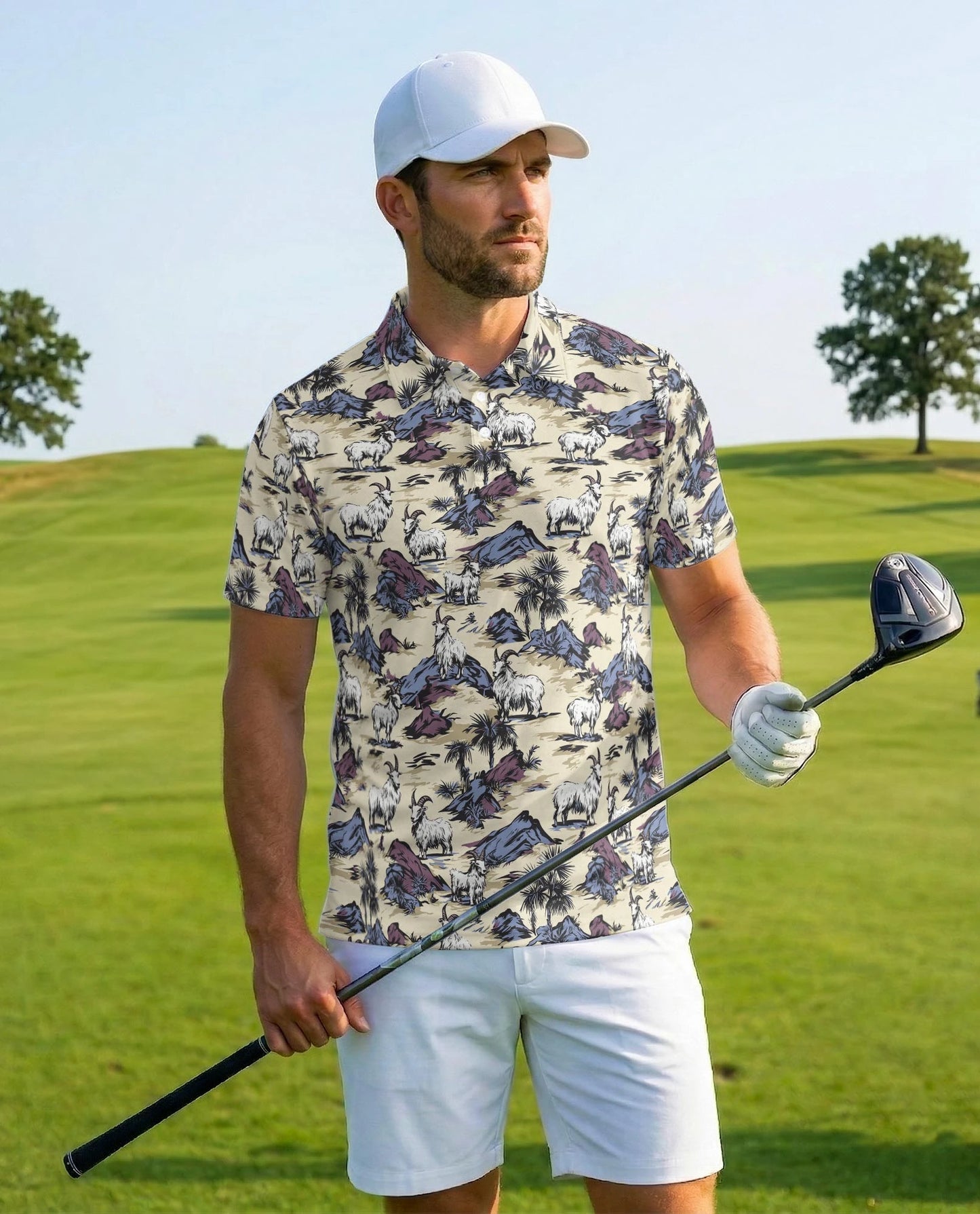 Goat Island Polo Shirt for Men – Tropical Animal Vacation Style | Netecom