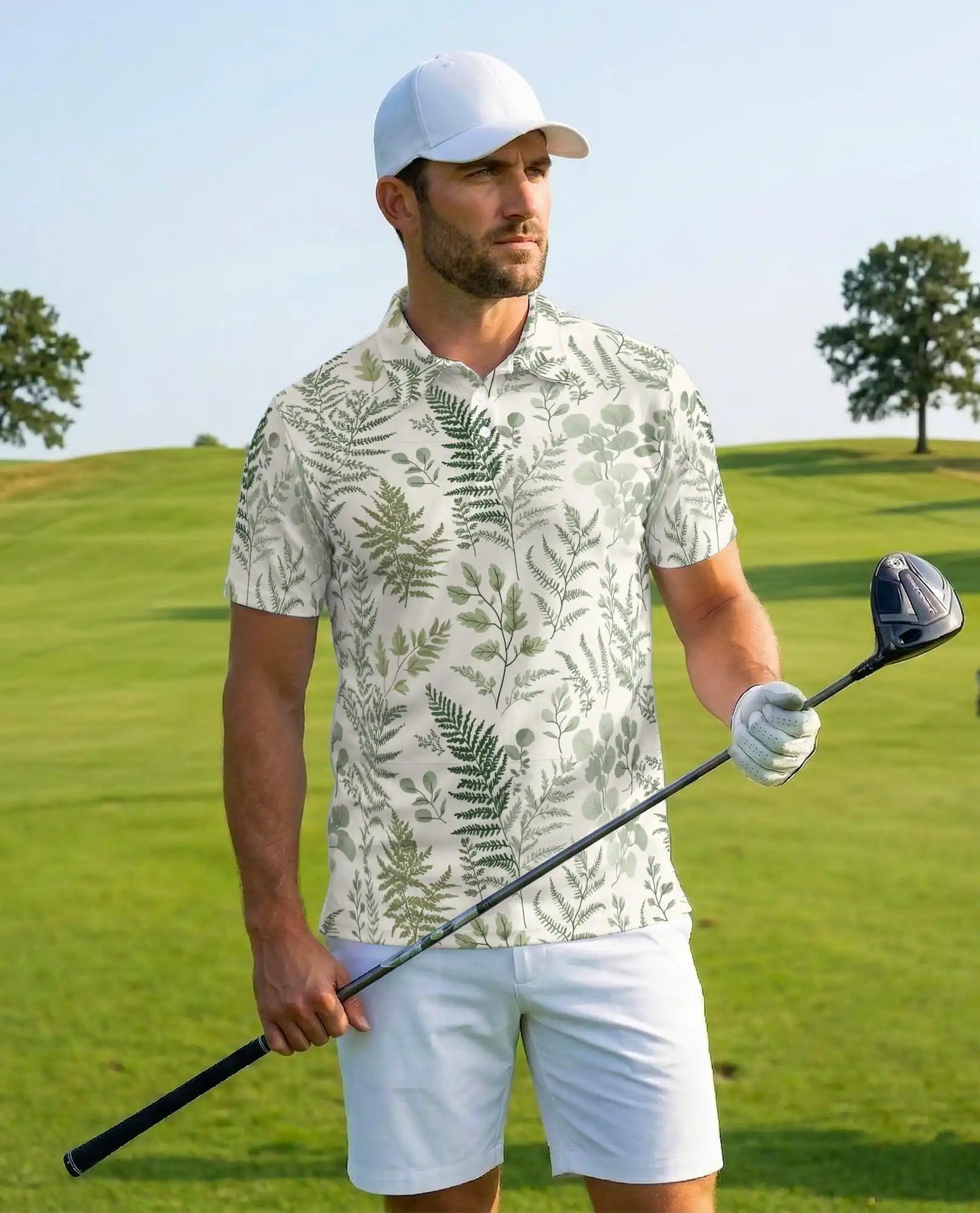 Botanical Fern Polo Shirt - Minimalist Nature Style | Netecom