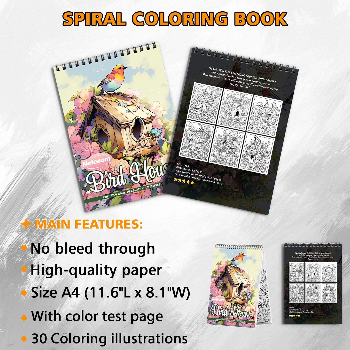 Birdhouse Spiral Bound Coloring Book, Charming Birdhouses for a Peaceful and Artistic Experience, Perfect for Bird Watchers and Nature Lovers