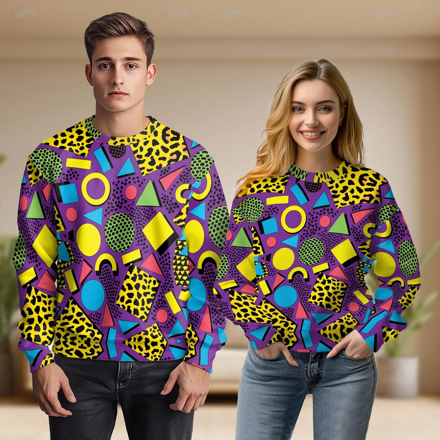 80s Retro Pattern Sweatshirt, 3D All Over Print Vintage Geometric Crewneck Pullover for Men Women, Retro 80s Lover Gift - Netecom
