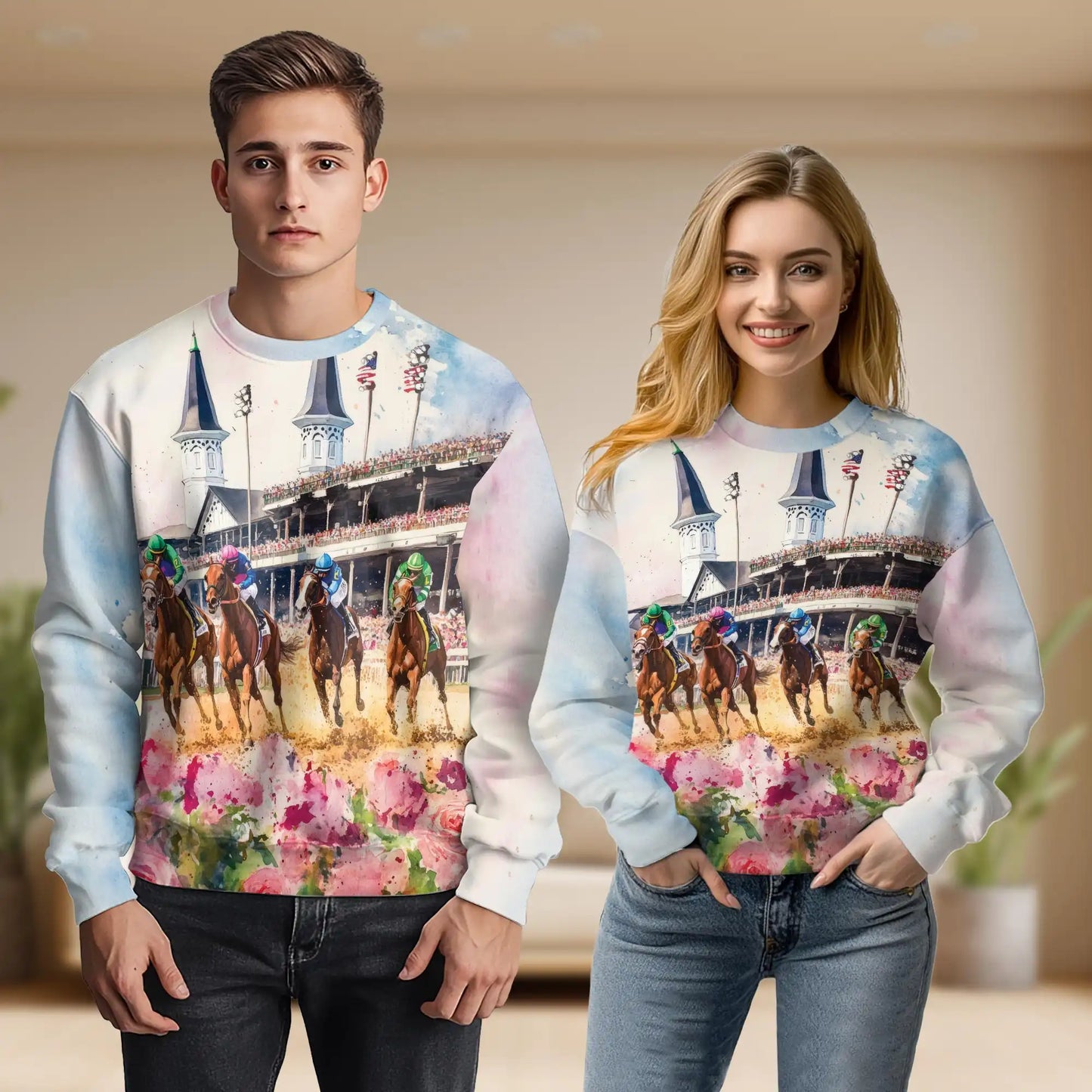Horseman Sport Horse Riding Racecourse Sweatshirt, 3D All Over Print Equestrian Racing Crewneck Pullover for Men Women, Horse Rider Gift - Netecom