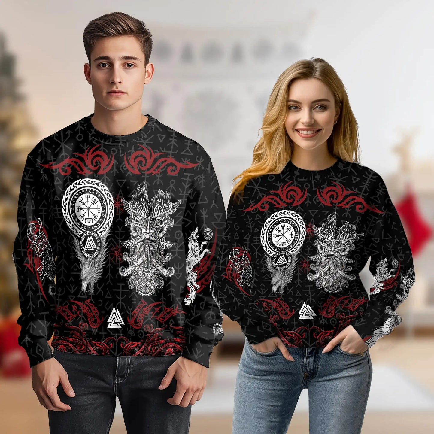 Norse History Viking Fenrir Sweatshirt, 3D All Over Print Norse Mythology Wolf Crewneck Pullover for Men Women, Viking Lover Gift - Netecom