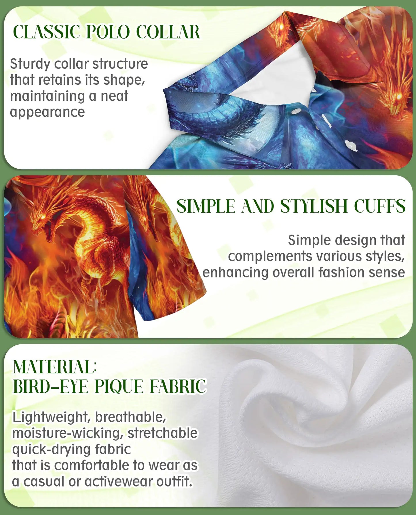 Fire and Ice Dragon 3D Polo Shirt for Men – Fantasy Mythical Beast Style | Netecom