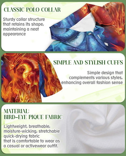 Fire and Ice Dragon 3D Polo Shirt for Men – Fantasy Mythical Beast Style | Netecom