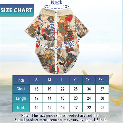 Netecom Matching Japanese Samurai Cat Hawaiian Shirt for Dog and Owner, Aloha Summer Shirt, Samurai Cat Print Outfit for Pet and Human, Beach Vacation Casual Wear