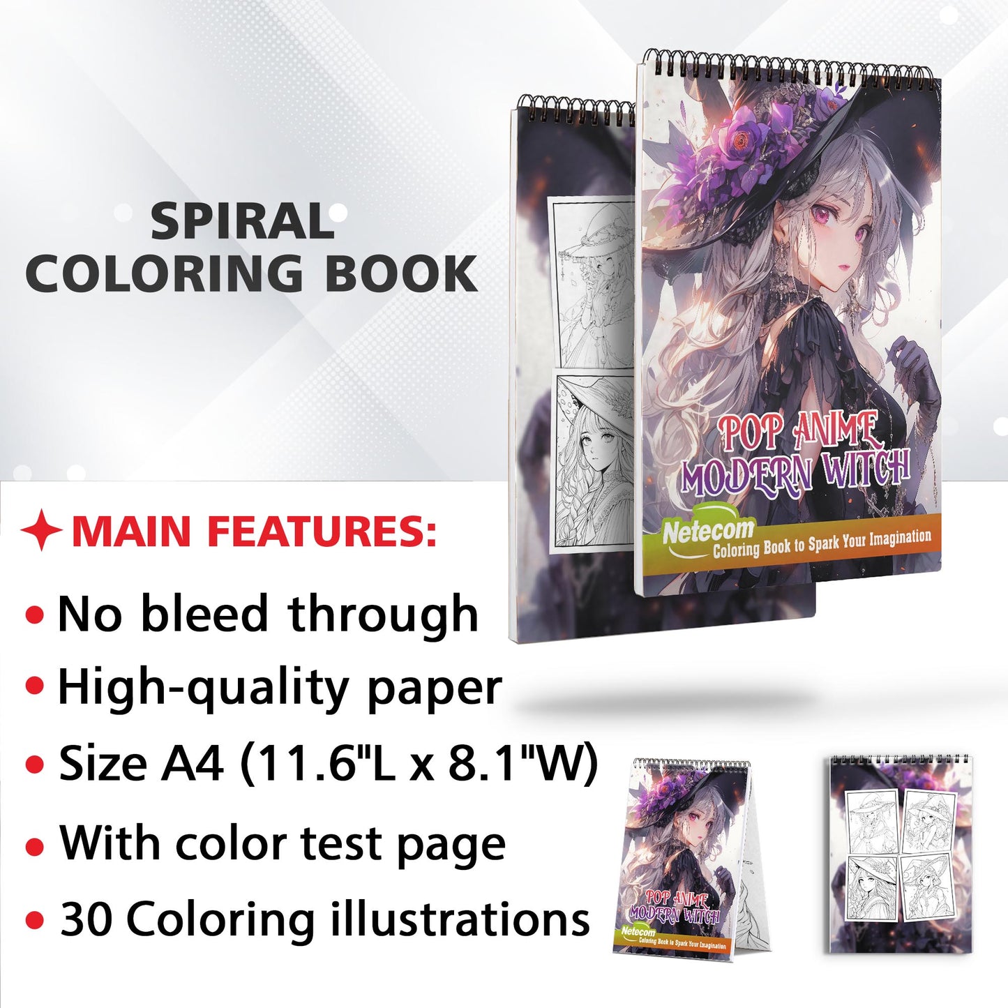 Pop Anime Modern Witch Spiral Bound Coloring Book, Indulge in 30 Dazzling Coloring Pages, Fostering Focus and Creativity as You Immerse Yourself in the World of Vibrant Mystic Charm