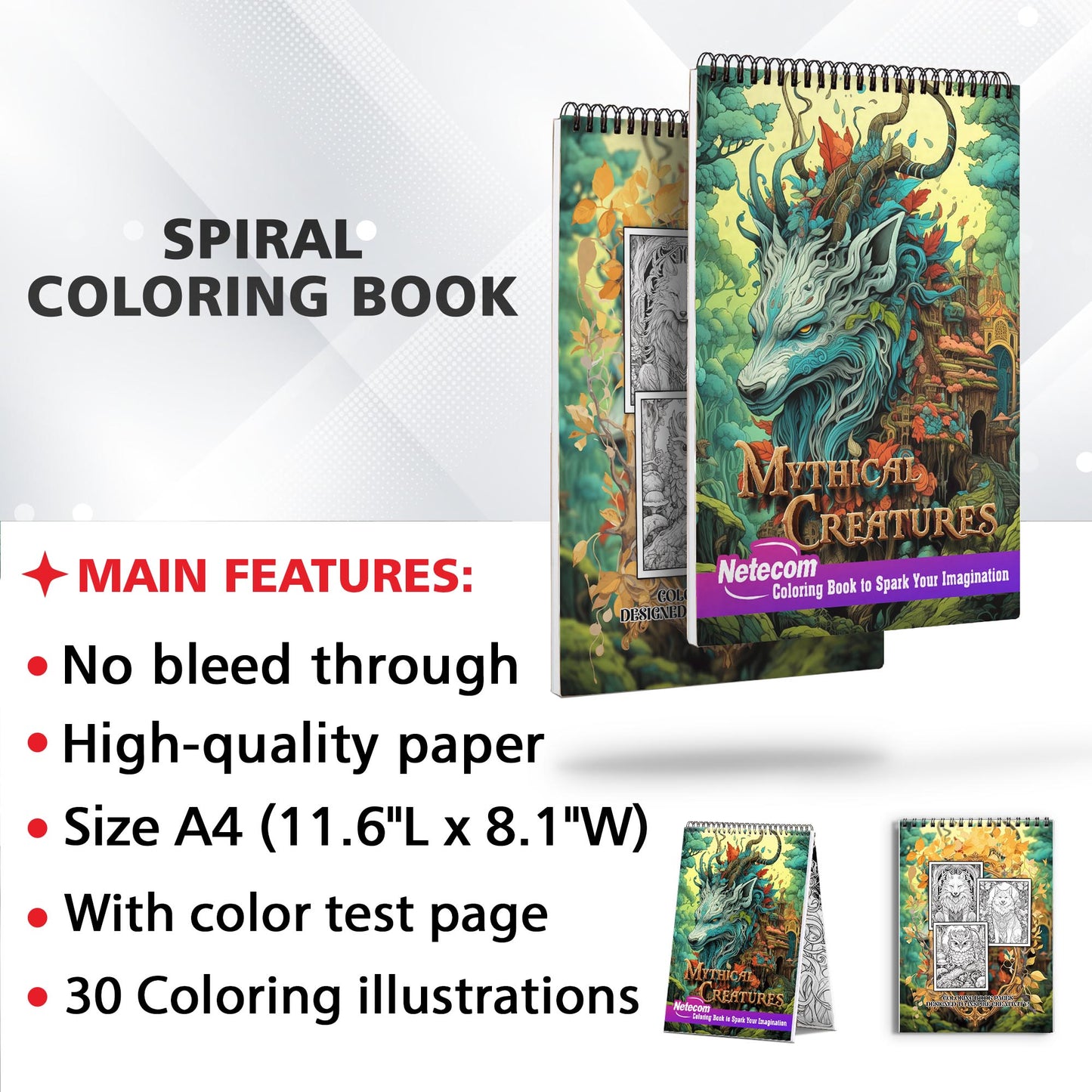 Mythical Creatures Spiral Bound Coloring Book, Unleash Your Creativity with 30 Coloring Pages, Bringing Mythical Creatures to Life with Vibrant Colors