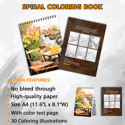 Calm Scenes Spiral Bound Coloring Book, Tranquil Scenes for a Soothing and Peaceful Coloring Experience, Perfect for Those Seeking Calm and Serenity