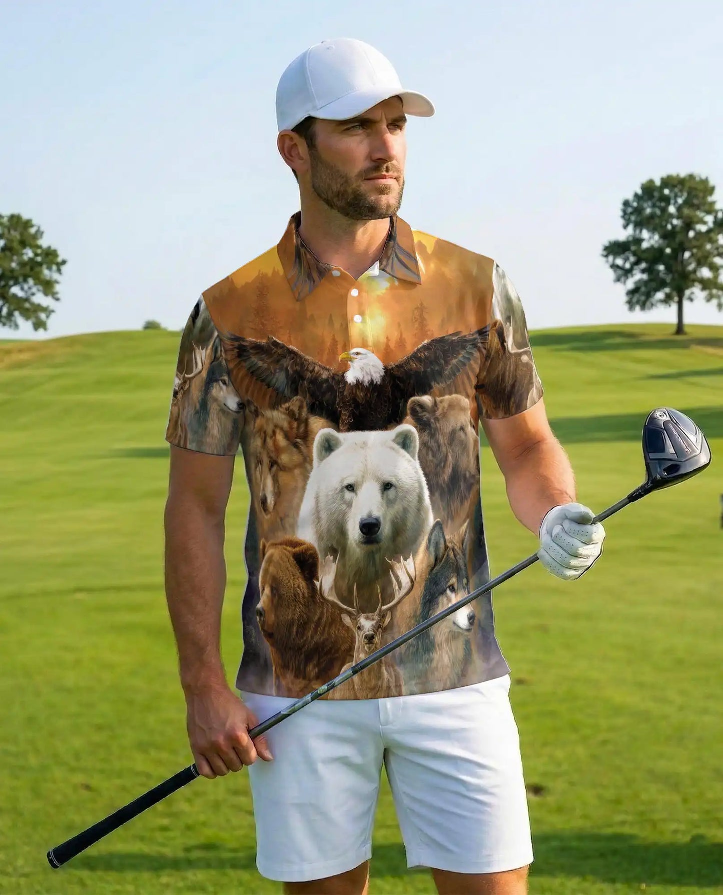 Wild Animal Forest Polo Shirt for Men – Majestic Wildlife Print | Netecom