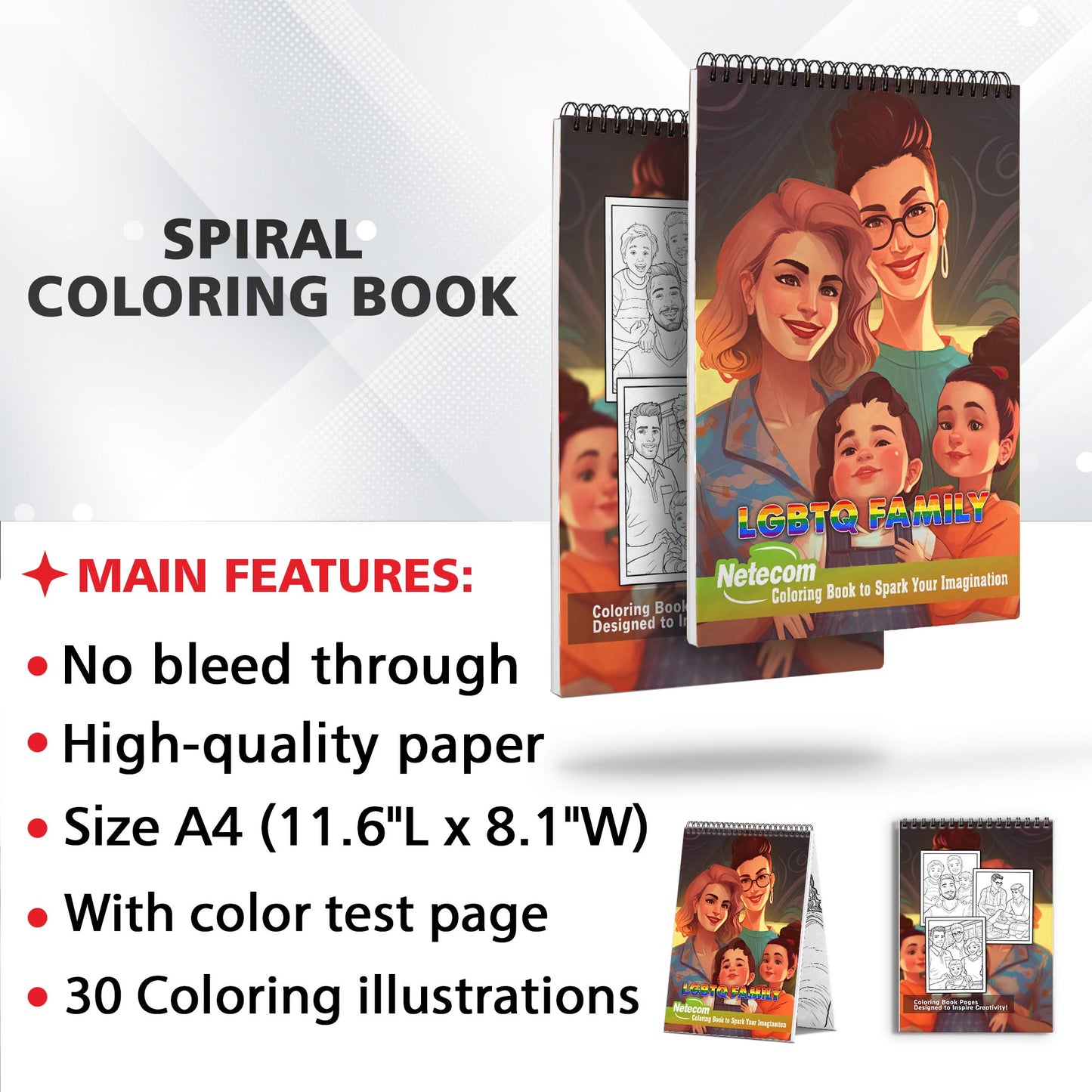 LGBTQ Family Spiral Bound Coloring Book, Explore 30 Intriguing Coloring Pages, Depicting LGBTQ Families with Their Unique Stories, Traditions, and Experiences