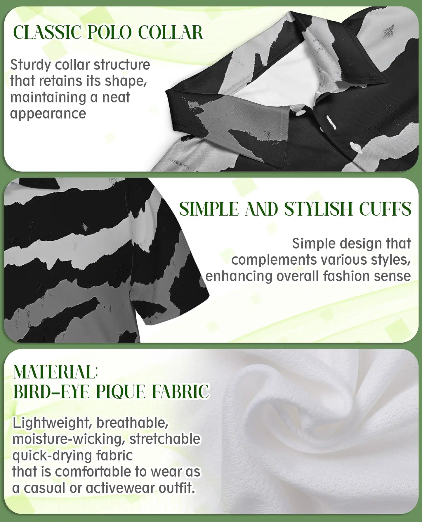 Black White Abstract 3D Polo Shirt for Men – Modern Brushstroke Style | Netecom