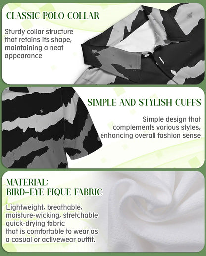 Black White Abstract 3D Polo Shirt for Men – Modern Brushstroke Style | Netecom