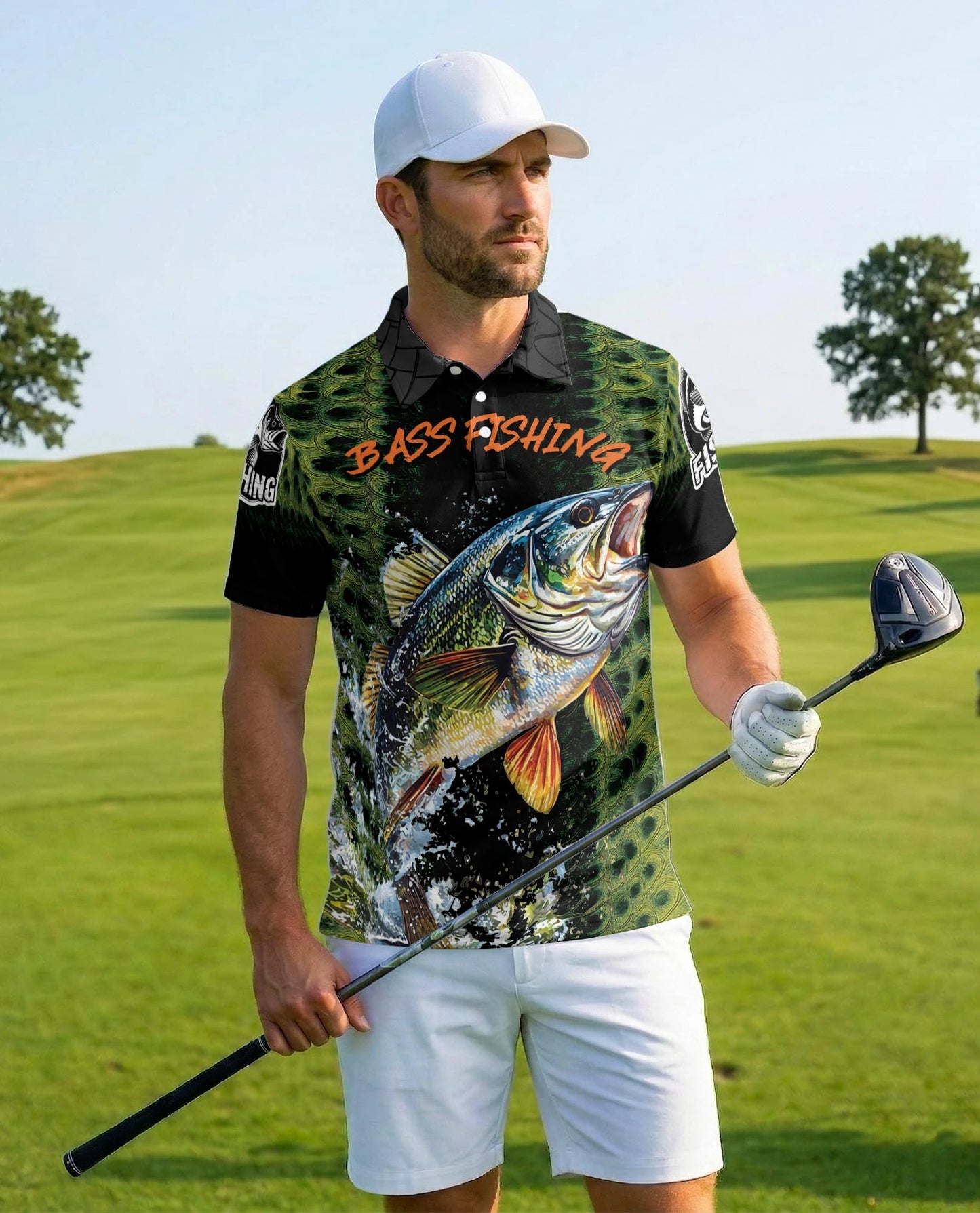 Bass Fishing Green 3D Polo Shirt for Men – Outdoor Angler Style | Netecom