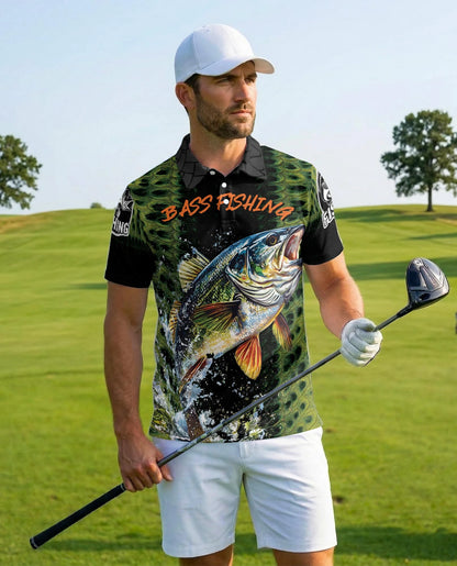 Bass Fishing Green 3D Polo Shirt for Men – Outdoor Angler Style | Netecom