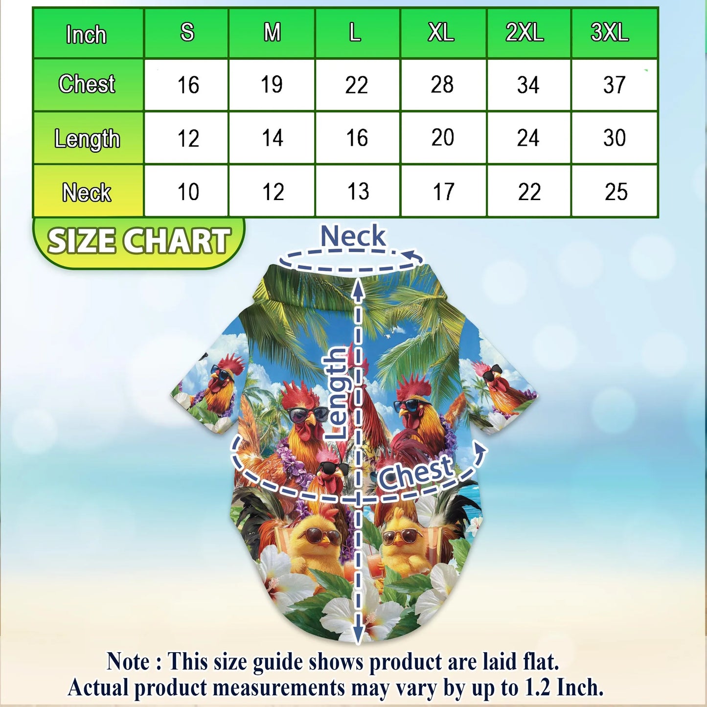 Funny Chicken Wearing Sunglasses Print Hawaii Dog and Owner Matching Button Shirts