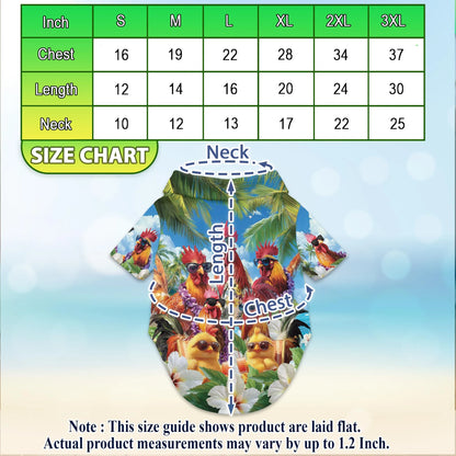 Funny Chicken Wearing Sunglasses Print Hawaii Dog and Owner Matching Button Shirts