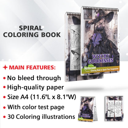 Witchy Goddesses Spiral Bound Coloring Book, Unleash Your Imagination with 30 Enchanting Coloring Pages, Exploring the Fusion of Mystic Power and Goddess Energy