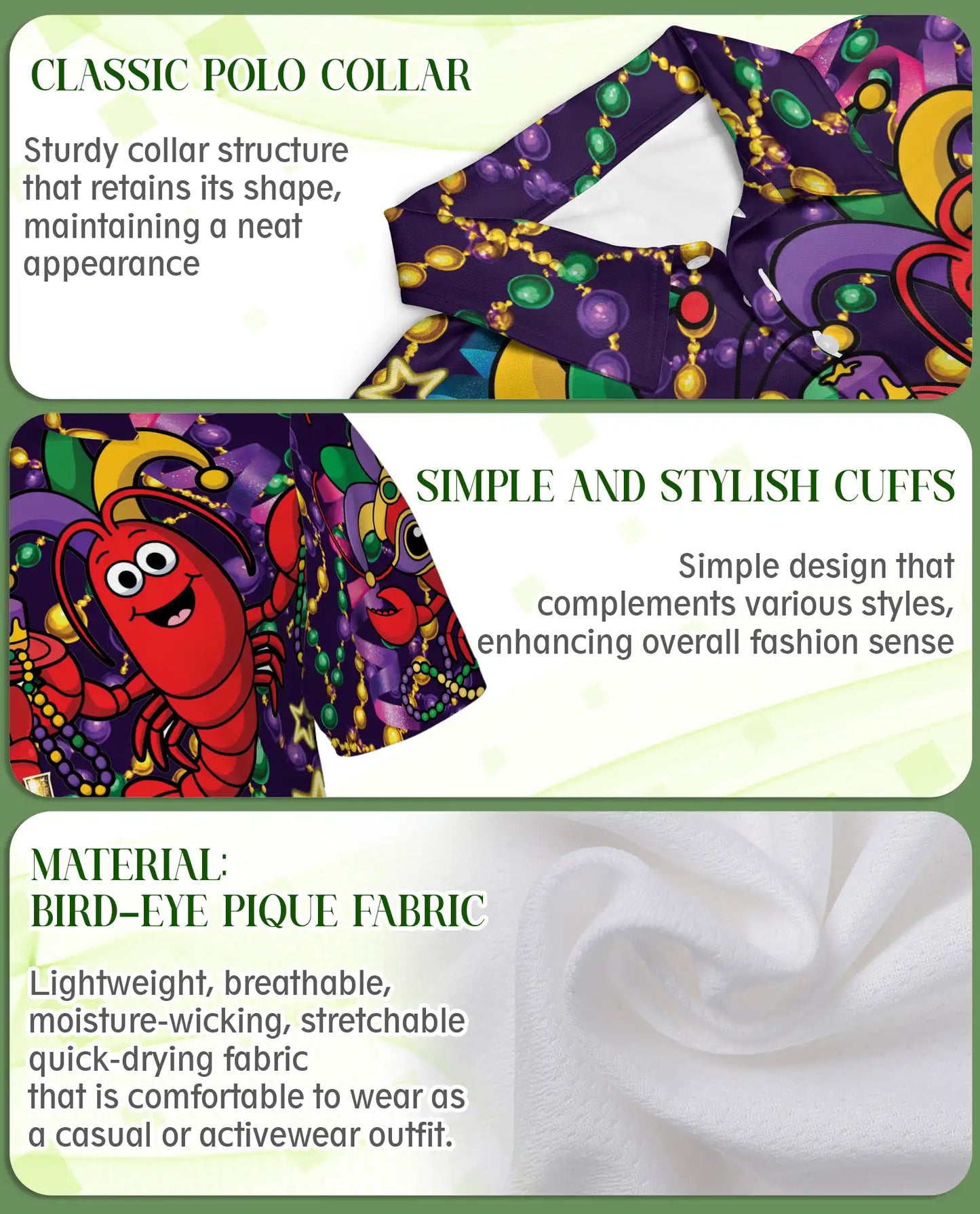 Funny Mardi Gras Crawfish Polo Shirt for Men- Carnival Lobster Shirt | Netecom