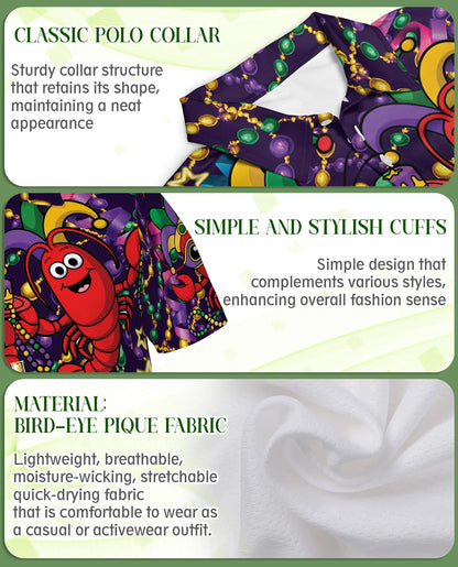 Funny Mardi Gras Crawfish Polo Shirt for Men- Carnival Lobster Shirt | Netecom