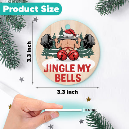 Netecom Funny Weightlifting Santa Ornaments, Jingle My Bells Ceramic Ornament for Christmas Tree Hanging Decorations Gift, Fitness Lover Gifts, Holiday Party Present