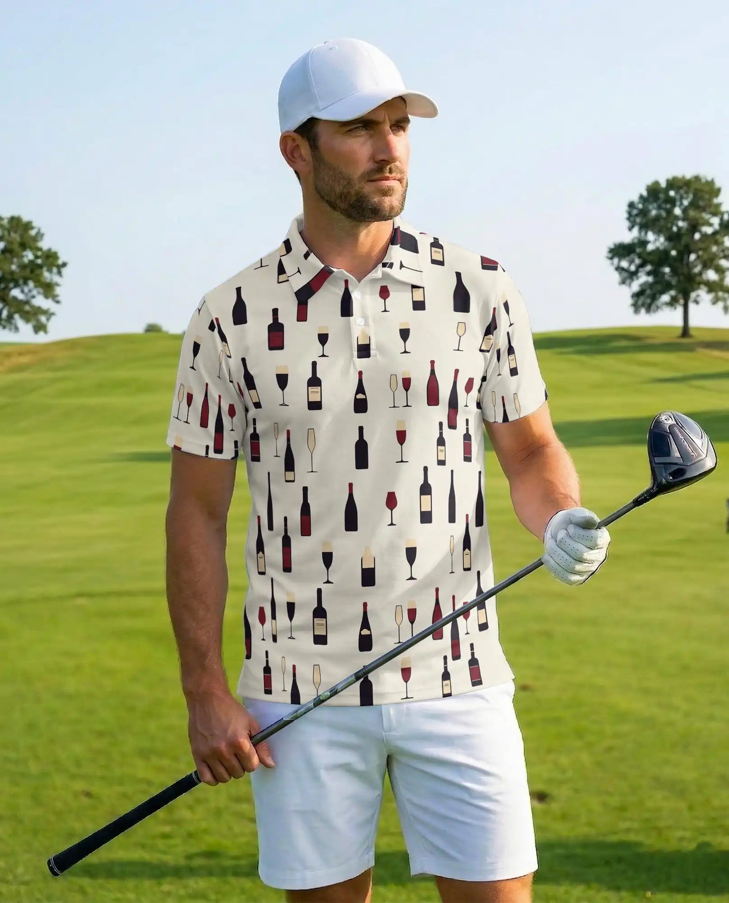 Wine Bottle Polo Shirt for Men - Wine Lover Pattern | Netecom