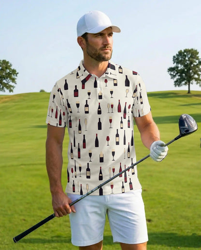 Wine Bottle Polo Shirt for Men - Wine Lover Pattern | Netecom