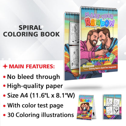 Make Your Rainbow Spiral Bound Coloring Book For LGBT, Immerse Yourself in 30 Empowering Coloring Pages, Celebrating LGBTQ+ Identity and Love